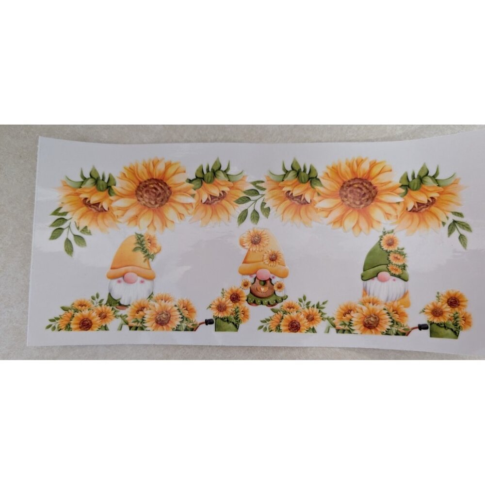 Sunflower Gnome UV DTF Tumbler Stickers Waterproof Vinyl Decals DIY Crafts NWOT